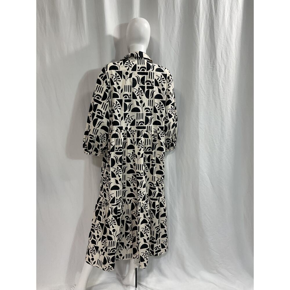 Maeve Cream and Black Abstract Print Midi Dress - Picture 3 of 5